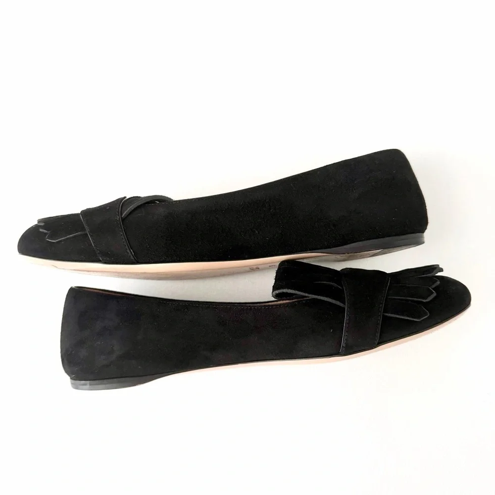 GUCCI | Marmont GG Fringe Suede Ballet Flats Black Gold Logo Size 37